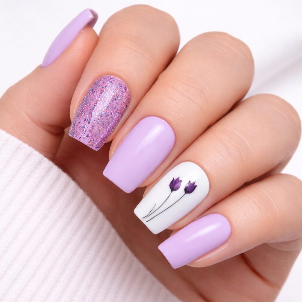 Uñas Lila Brillo