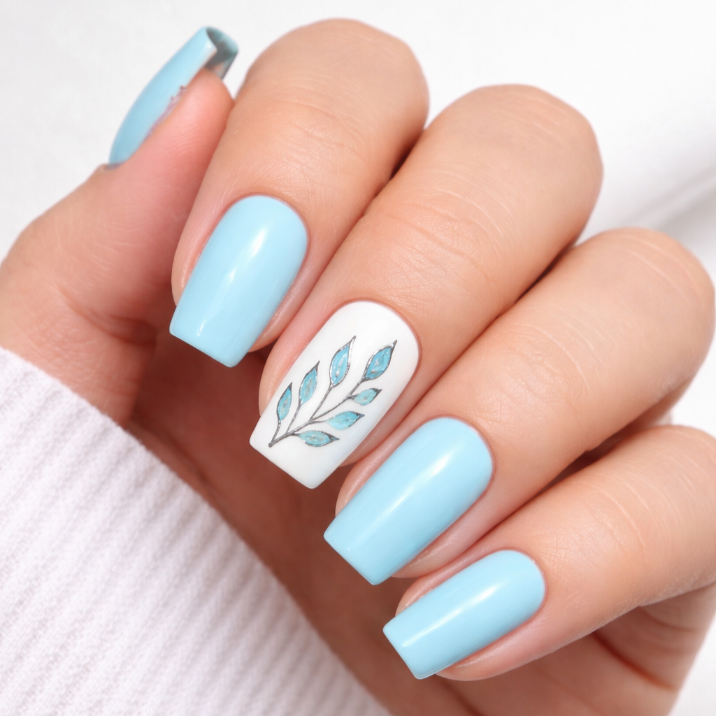 Uñas con Hoja Turquesa
