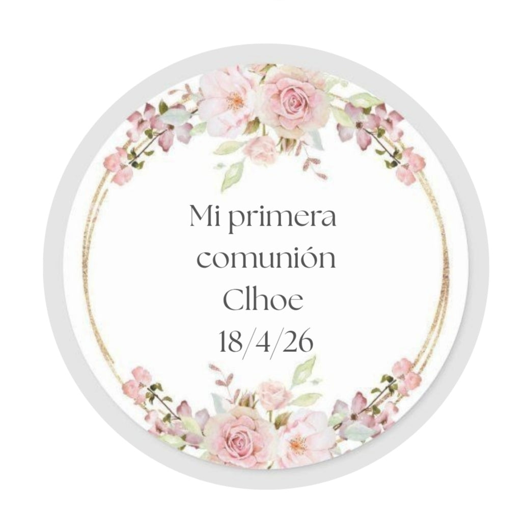 Chapa Personalizada Comunión Rosas