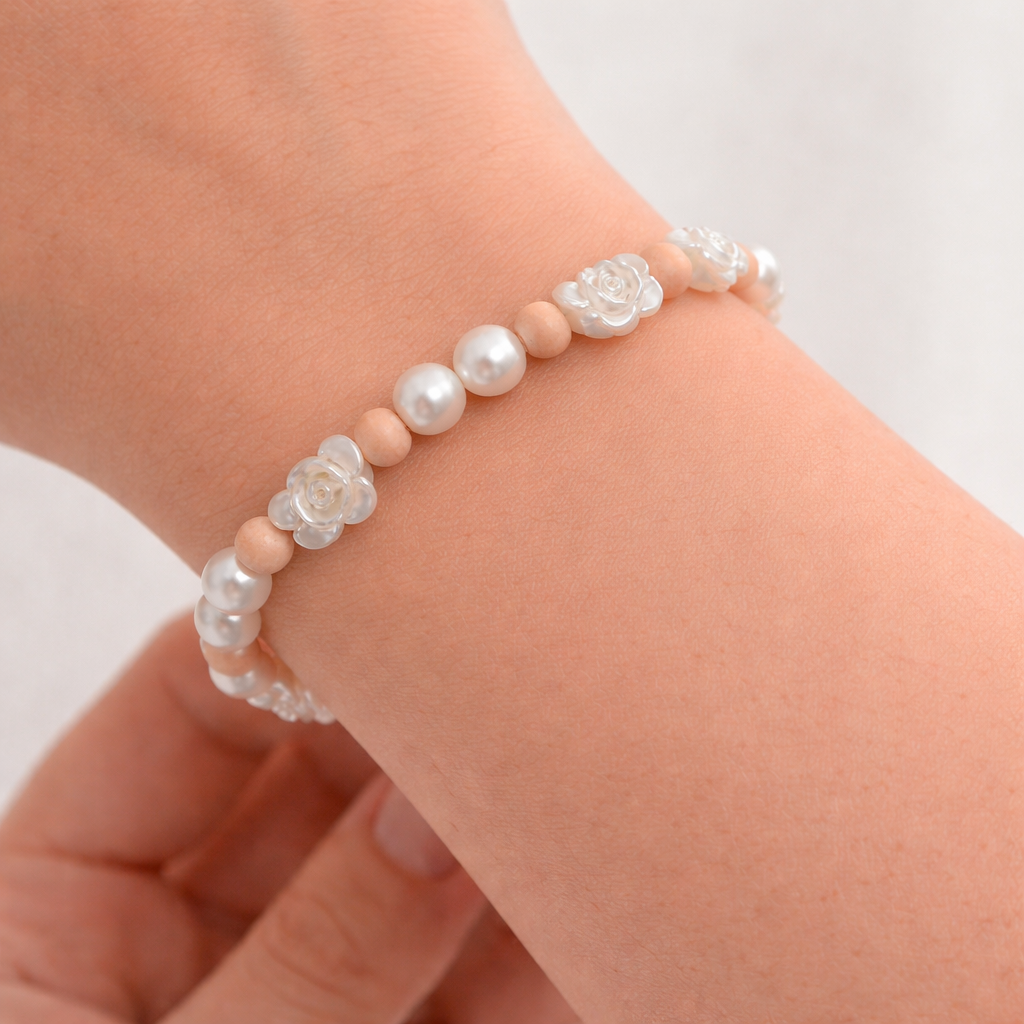 Pulsera de Perlas con Cuentas de Rosas