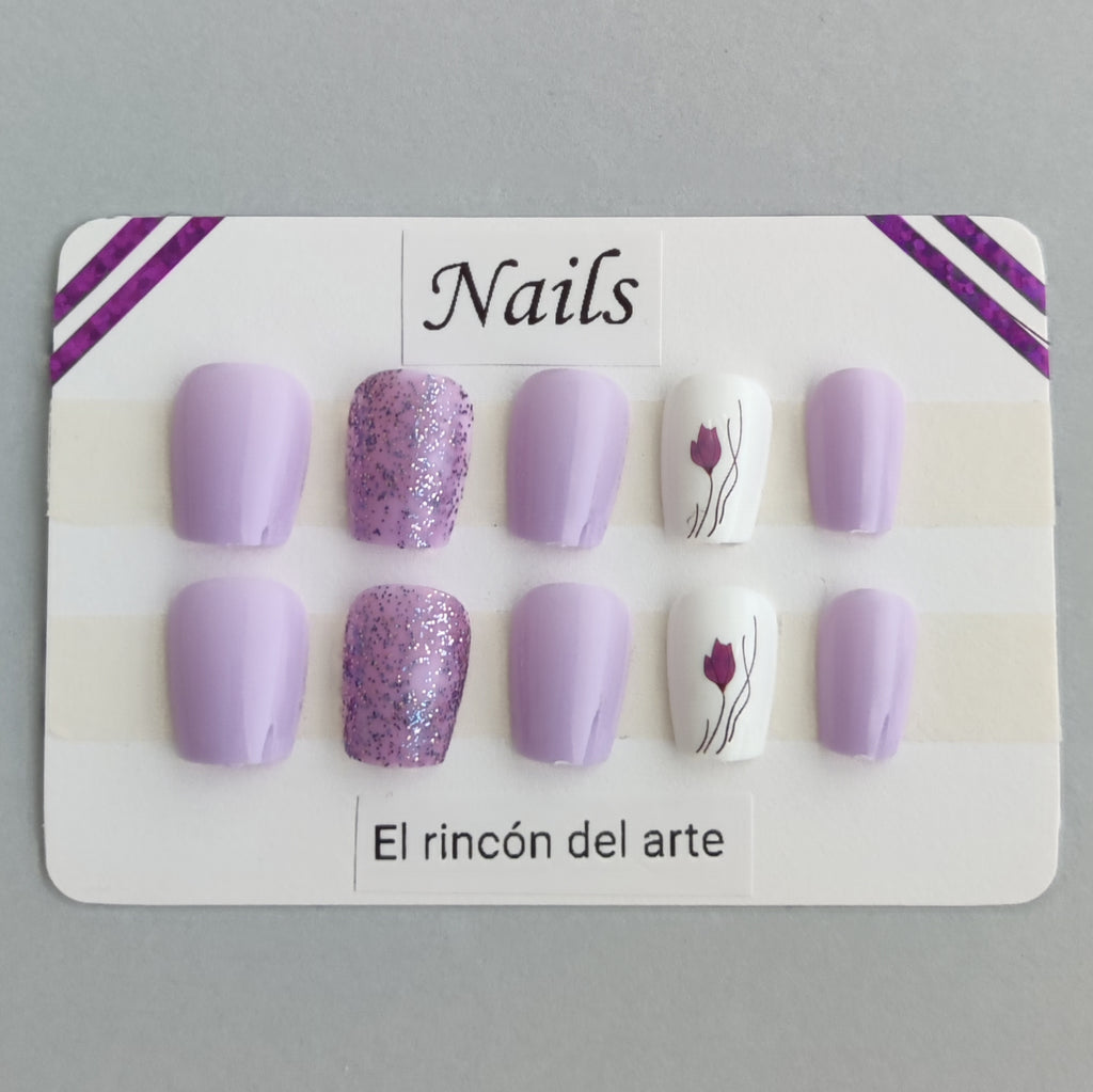 Uñas Lila Brillo