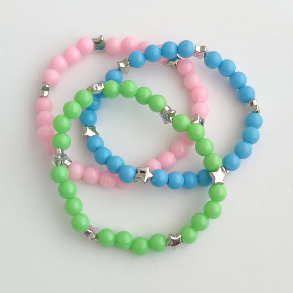 Pulseras de Colores Estrellas Plateadas