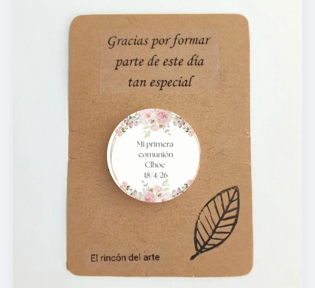 Chapa Personalizada Comunión Rosas